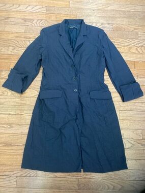 Tahari Navy Long Trench Coat